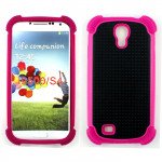 Wholesale Samsung Galaxy S4 Gummy Shell Case (Black-HotPink)